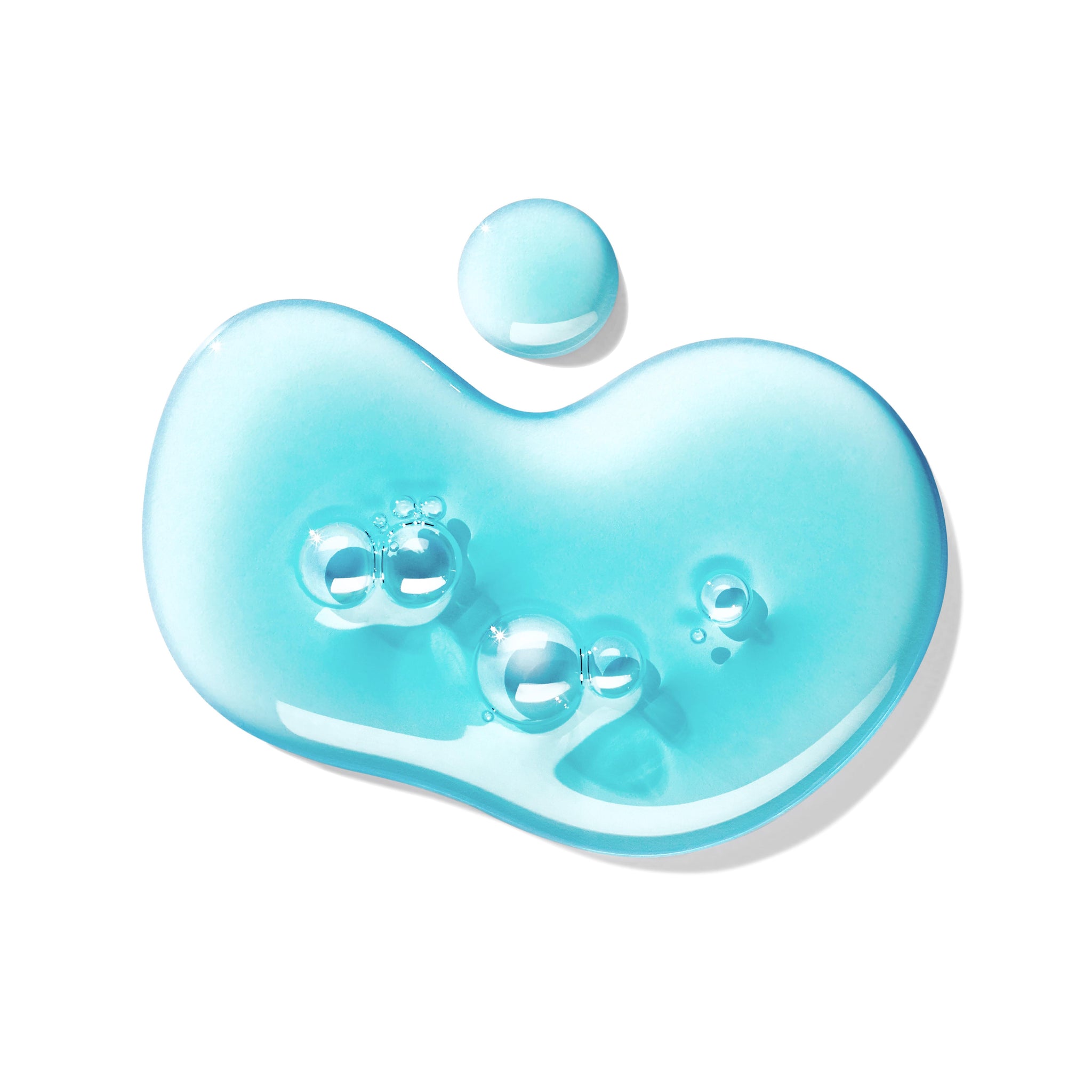 A close-up of the Molton Brown Cyprus Coastal Cypress & Sea Fennel Bath & Shower Gel Refill 400ml, with light blue gel and round bubbles spread irregularly on a white surface. It appears glossy and translucent, emanating a refreshing marine scent with varying thickness and a shiny texture.